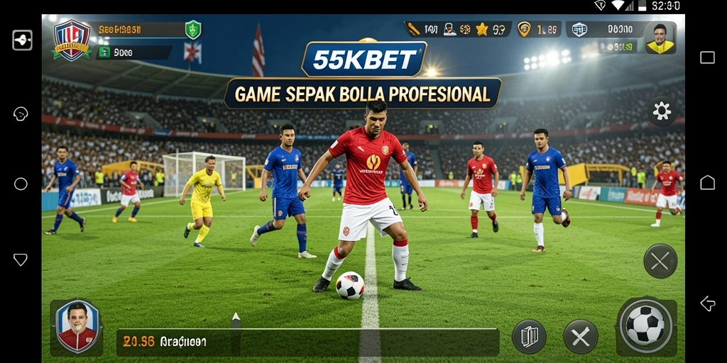 Tampilan gameplay 55KBET menampilkan aksi sepak bola yang seru dan dinamis.