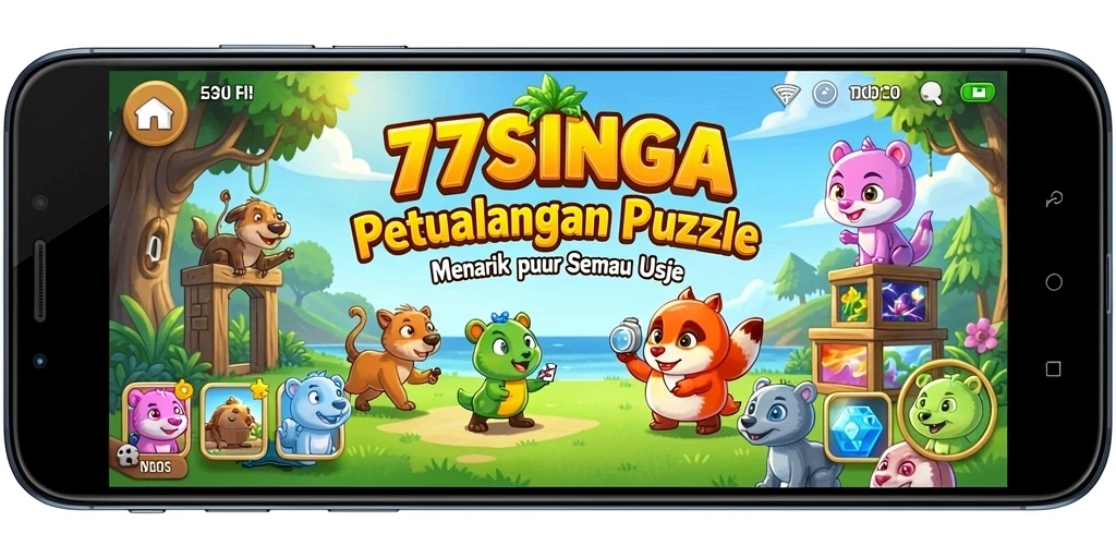 Tampilan gameplay <strong>77SINGA</strong> yang menarik dan penuh warna saat menyelesaikan puzzle.
