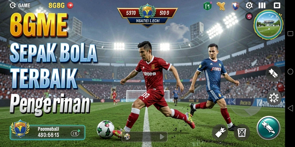 Screenshot gameplay 8G8G menampilkan aksi sepak bola yang seru.