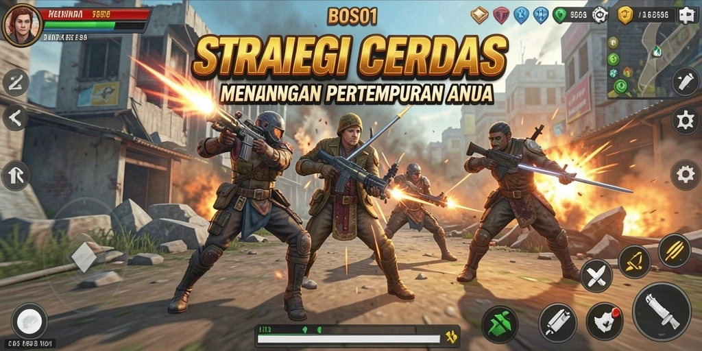 Tangkapan layar BOS01 menunjukkan aksi pertempuran strategis yang intens.