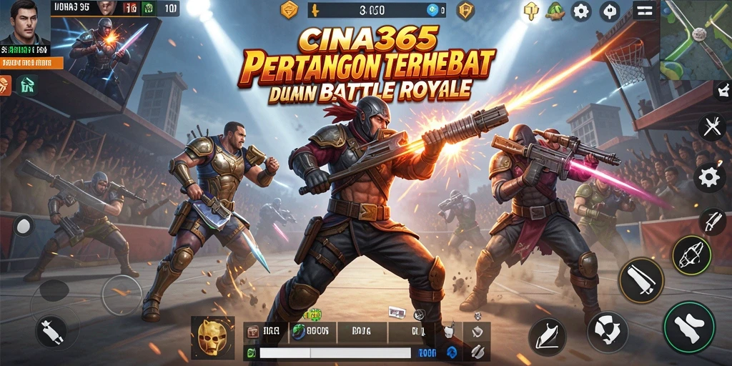 Tangkapan layar utama CINA365 menampilkan pertempuran seru dalam genre Battle Royale.