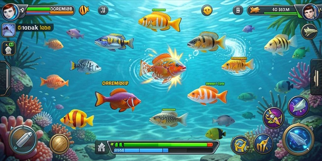 Screenshot DOREMI88 menunjukkan aksi menembak ikan yang seru dan penuh warna.