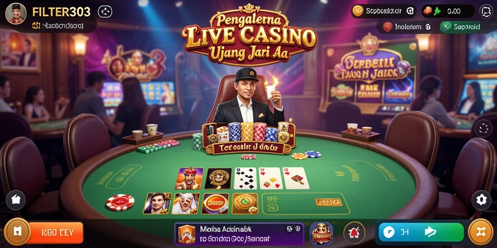 Tampilan screenshot FILTER303 menunjukkan dealer profesional dan permainan Live Casino yang menarik.