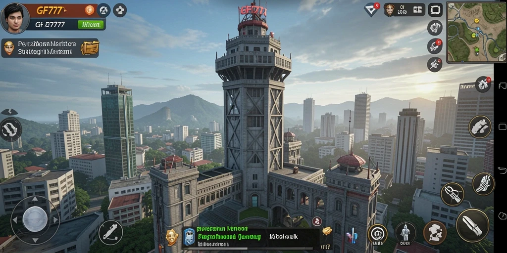 Screenshot menunjukkan aksi menara mempertahankan kerajaan dari gelombang musuh.