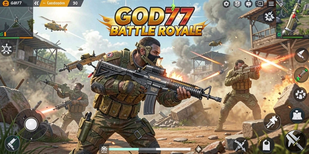 Tampilan mendebarkan dari pertarungan Battle Royale di GOD77.