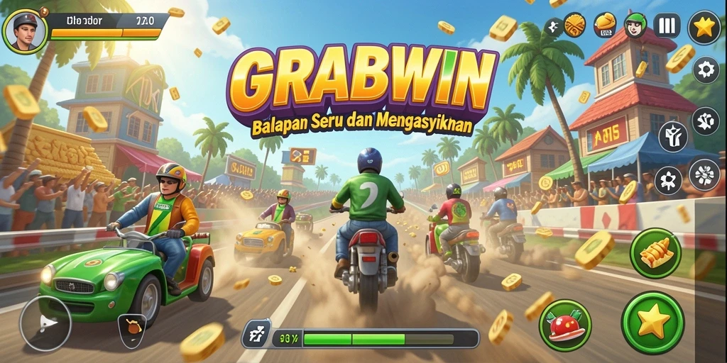 Tampilan gameplay balapan seru di GRABWIN dengan grafis menawan.