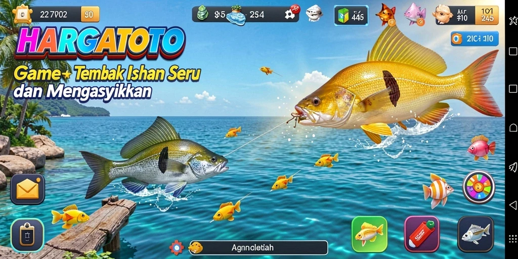 Tampilan gameplay HARGATOTO yang menampilkan aksi tembak ikan yang seru.