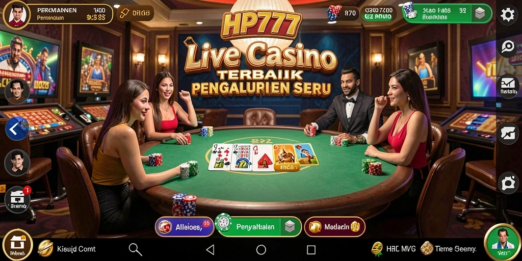 Tangkapan layar HP777 menampilkan dealer langsung dan gameplay yang mengesankan.