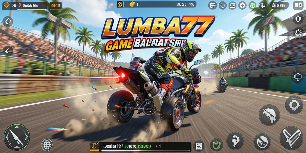 Tampilan gameplay LUMBA77 yang mendebarkan dalam aksi balapan TPS.