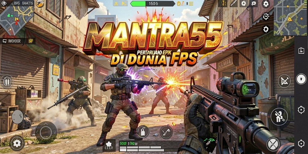 Tangkapan layar dari gameplay MANTRA55 yang mendebarkan dalam mode FPS.