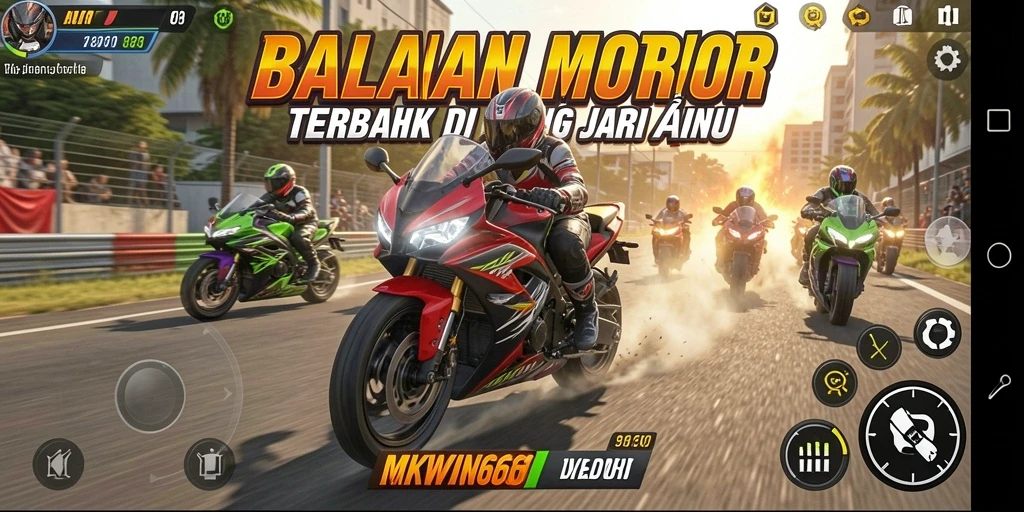 Tampilan seru dari gameplay balapan motor di MKWIN666.