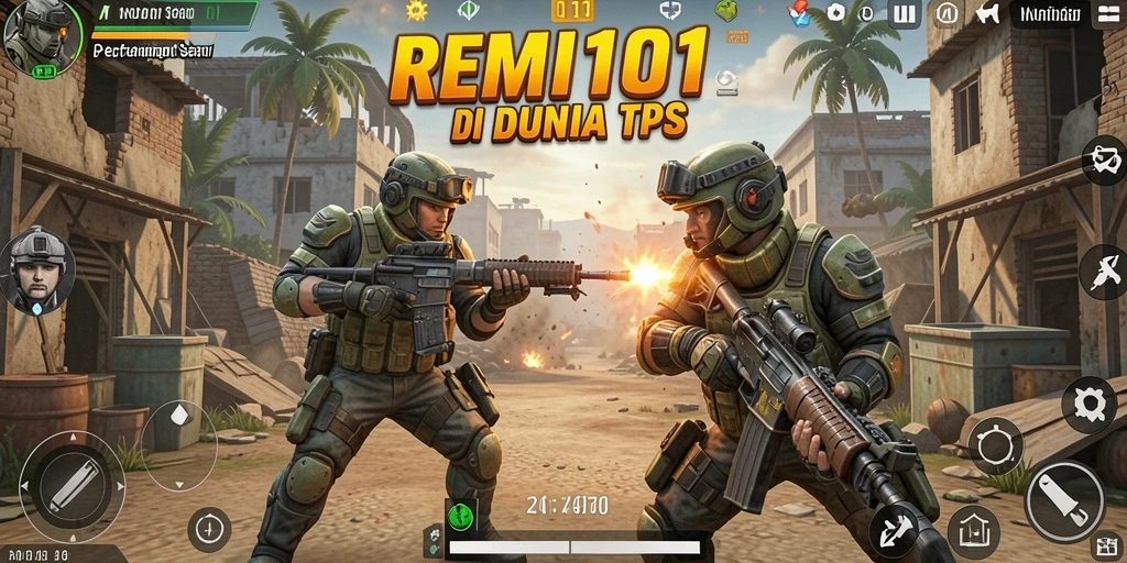 Tampilan gameplay seru di REMI101 dengan aksi TPS yang mendebarkan.