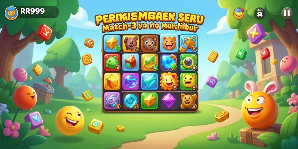 Tampilan gameplay seru RR999 dengan elemen match-3 yang menarik.