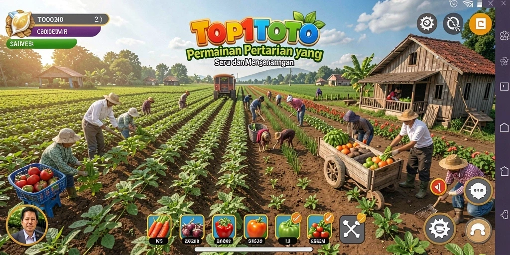 Tampilan gameplay seru dari TOP1TOTO yang menggambarkan aktivitas pertanian.