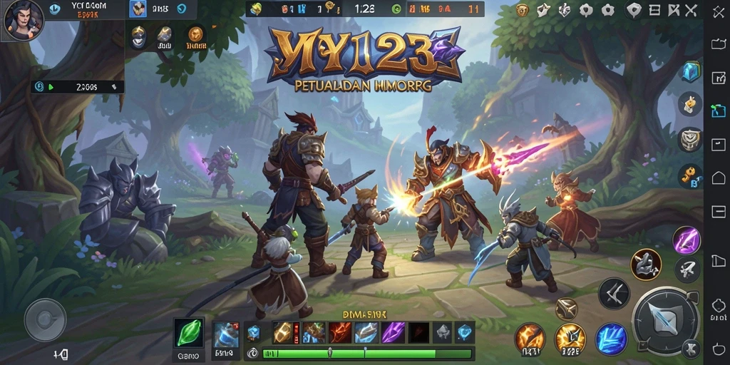 Tangkapan layar gameplay YY123 yang menampilkan aksi pertempuran epik dalam MMORPG.